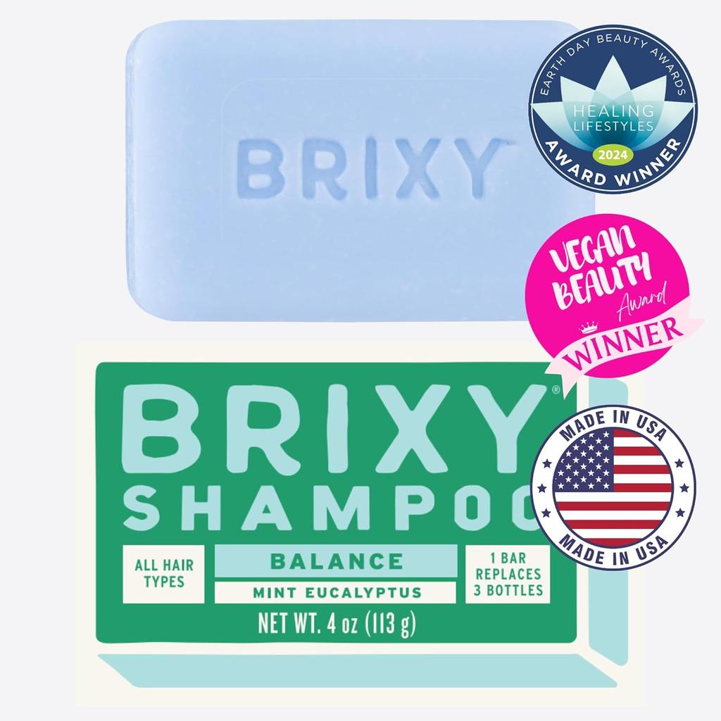 BRIXY Oil Argan Oil Balance Shampoo Bar for Oily Scalp with Provitamin B5 - Mint Eucalyptus Fragrance Shampoo Bar For Oily Scalp, 1 X 113g