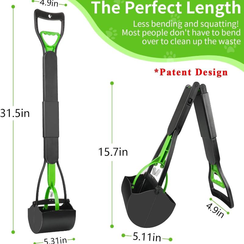 32'' Pooper Scooper for Large Small Dogs, Long Handle Dog Poop Scooper with Waste Bags, Portable Dog Poop Pick Up Tool, Folding Poop Scoop for Yard,