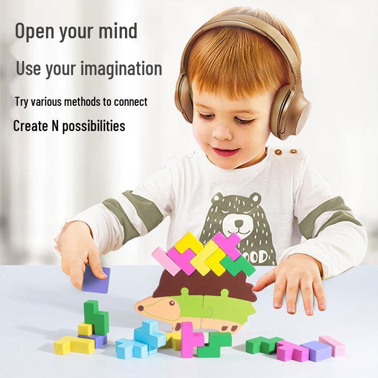 Wooden Hedgehog Stacking & Color Recognition Toy for Kids