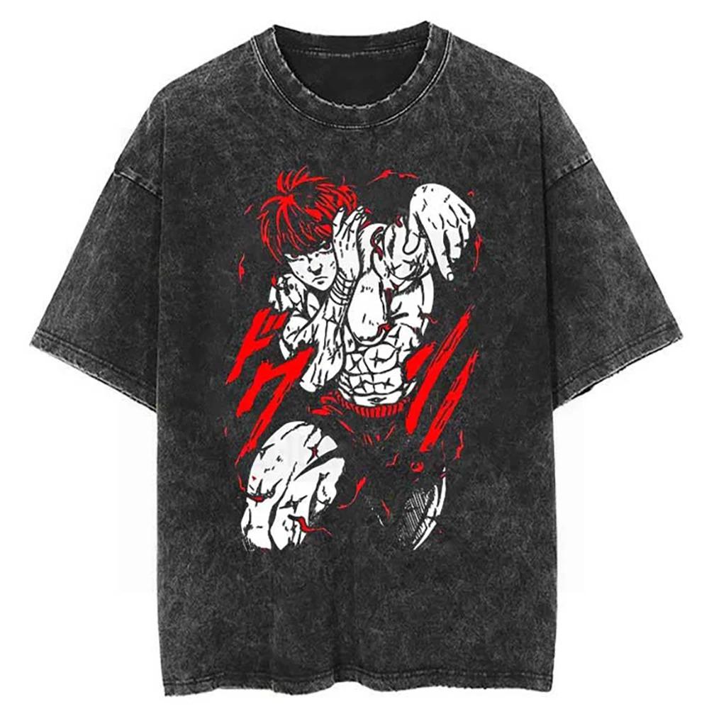 Washed  T-shirt  Japanese  Anime  Graphic  T-Shirt  Hip Hop  Oversized Harajuku Tshirt Summer Cotton Tops Tees Unisex