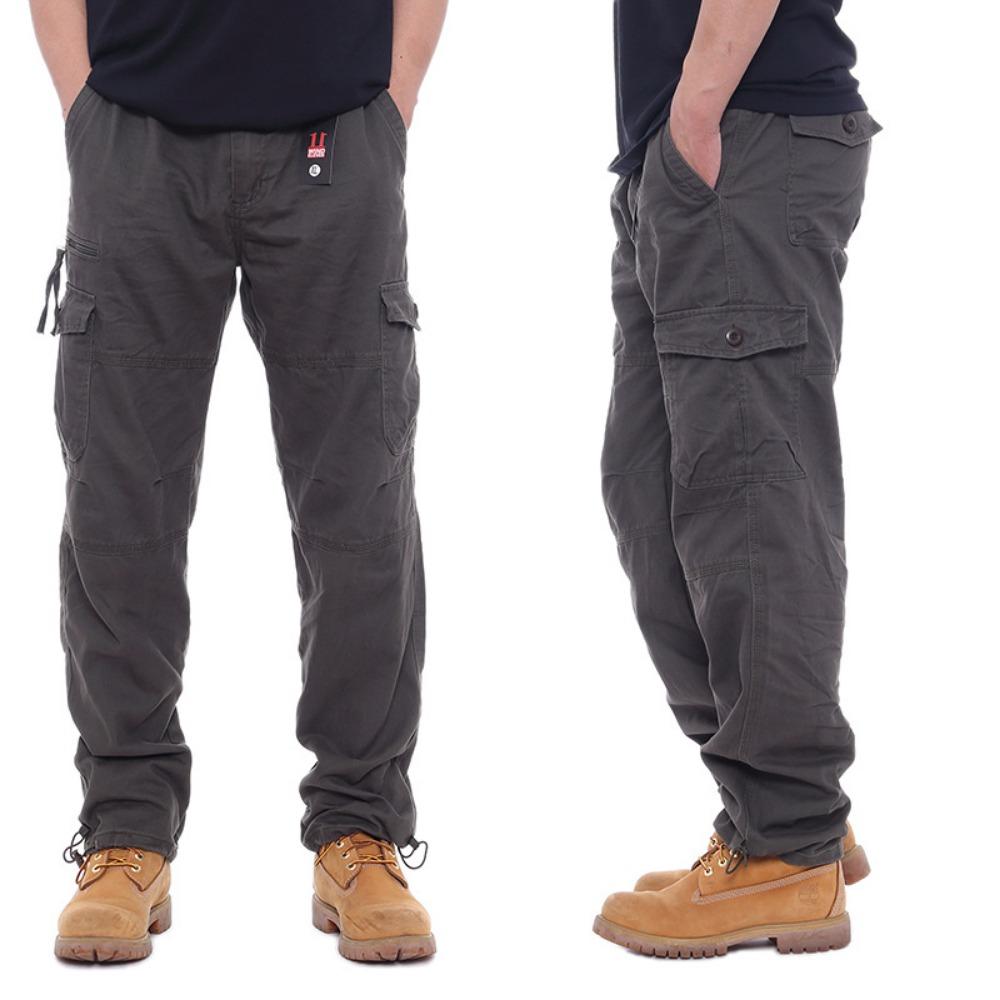 2025 Cargo Pants Men 100% Cotton Multiple Pockets Elastic Waist Casual Trousers Outdoor Hiking Climbing Mountains Men's Pants