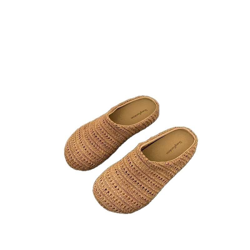 French Niche Hand-woven Hollow Breathable Bag Head Half Slippers Summer Wear Roman Style Thick-soled Muller Shoes