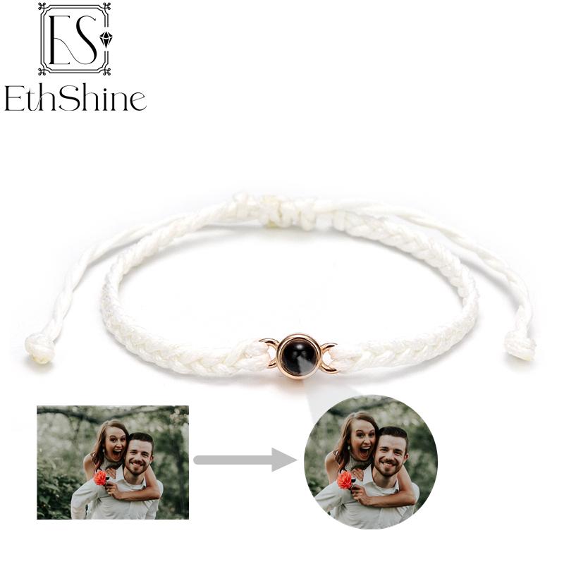 EthShine Personalized 925 Silver Circle Photo Bracelet Projection Bracelets Custom Photo Bracelet Couple Memorial Gift Women