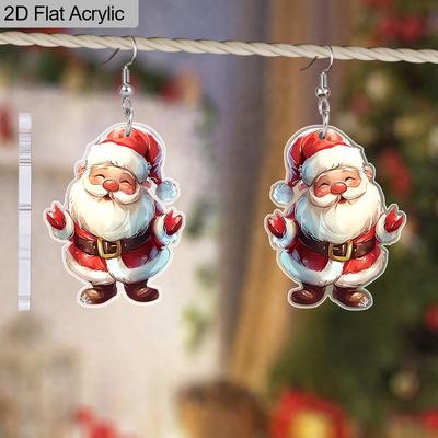 2D Flache Weihnachtsanhänger Acryl Niedliche Weihnachtsmann Ohrringe Weihnachtsmann Hängeohrringe für Frauen Anhänger Feiertag Karnevalsparty Neujahrsgeschenke
