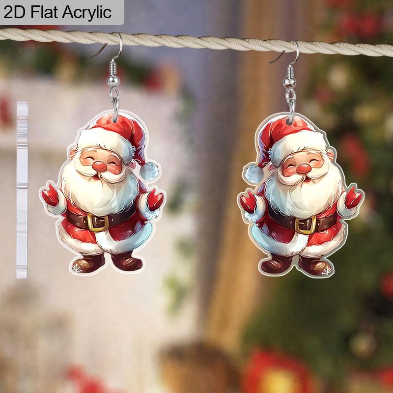 2D Flat Christmas Day Acrylic Cute Santa Claus Earrings Santa Claus Dangle Jewelry for Women Charms Holiday Carnival Party New Year Gifts
