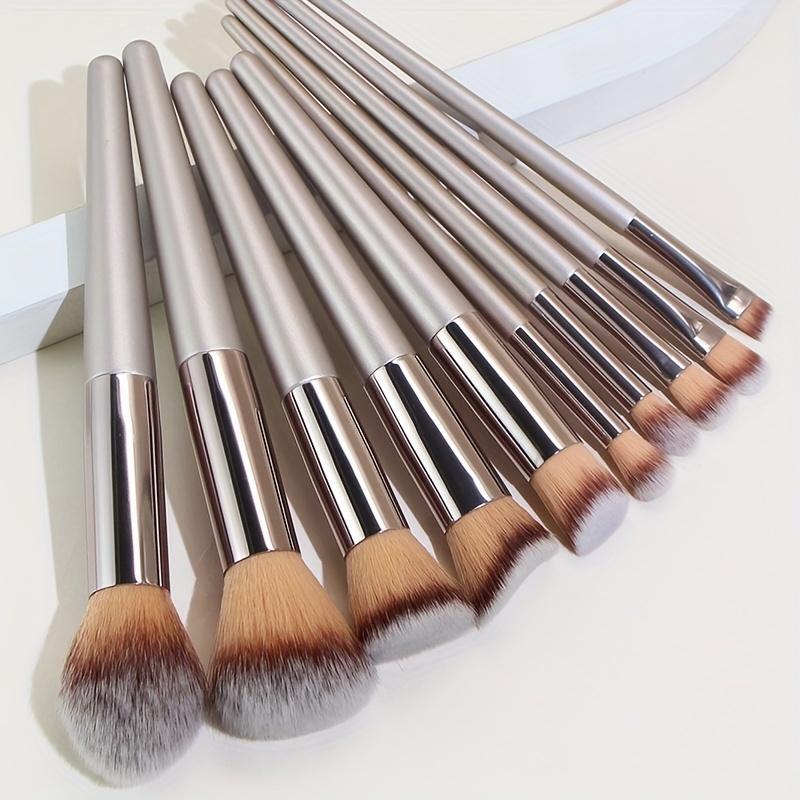 10Pcs Champagne Gold Makeup Brush Set Soft Synthetic Bristles for Foundation Eyeshadow Blush