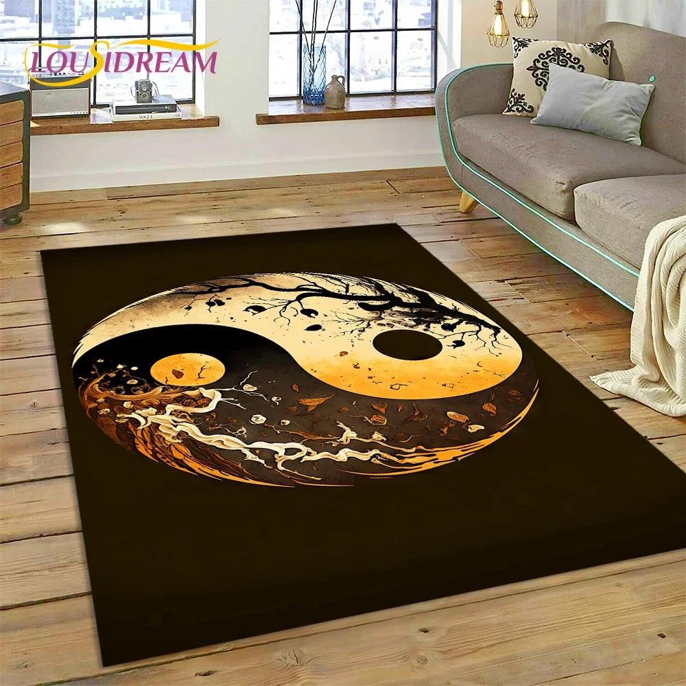Alfombra Alfombrilla Decorativa 3D Yin Yang Naturaleza China Tai Chi Bagua para Decoración de Sala de Estar Dormitorio, Antideslizante para Sofá Felpudo Regalo
