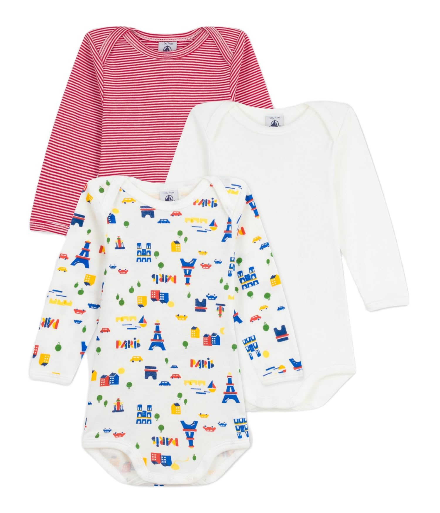 

Petit Bateau Long Sleeve Bodysuit Set Multicolor 12 74cm (3-Piece Set), A0EAT, 1, Months,