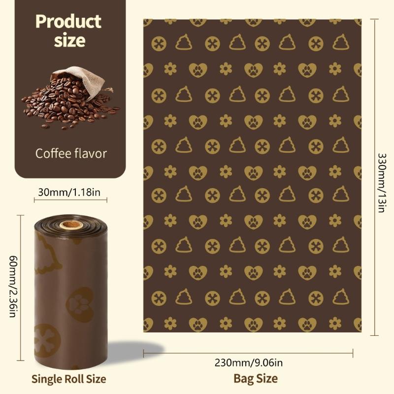 18 Rolls Coffee Scented Pet Poop Bags Easy to Use Waste Bag for Dog with Easy Tear Feature Outdoor Walking Essential