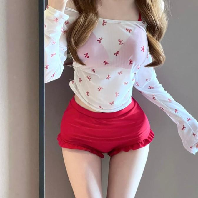 2025 Sexy Long Sleeve Halter Bikini with Cover-up and Tie-up Design
