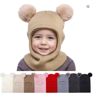 1pc Winter Warm Knitted Balaclava Hat with Double Hairball,Multi-Color Pullover Hat Autumn and Winter Warm Windproof for Outdoor