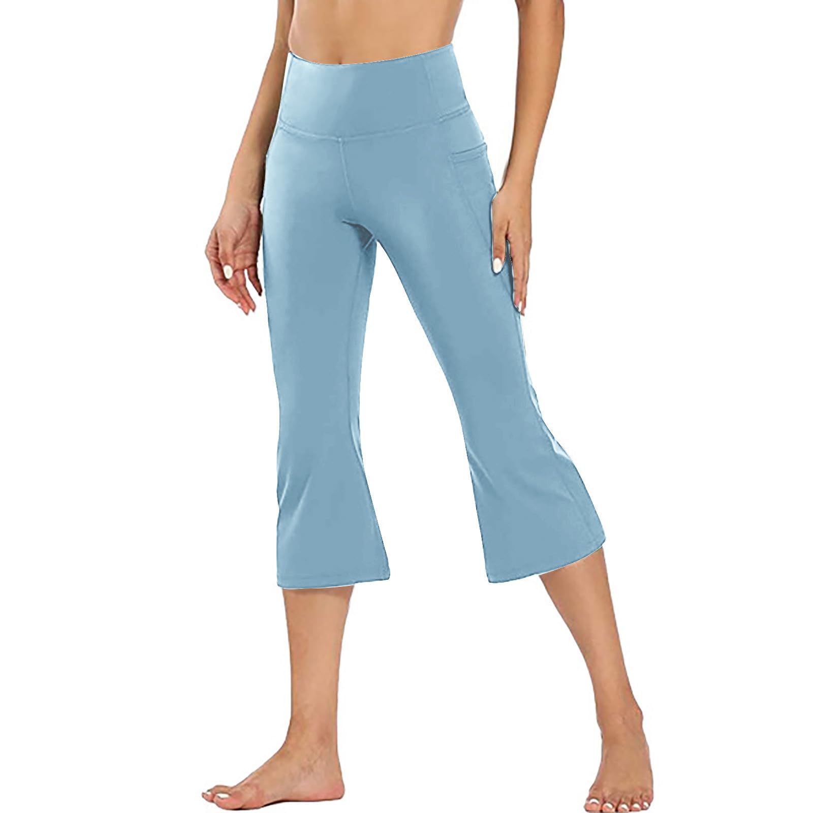 

Women s Fashionable Yoga Pants With Pockets: Casual Flared Cropped Pants XL небо синє кольору