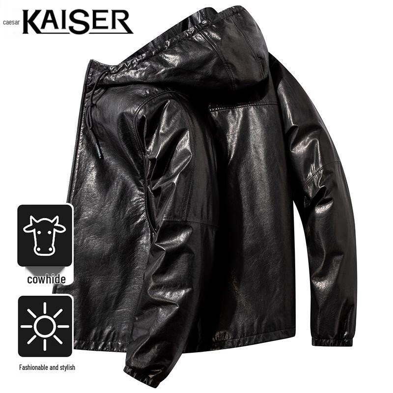

KAISER Мужская мотоциклетная куртка с капюшоном из коровьей кожи с зернистой текстурой личи 4XL