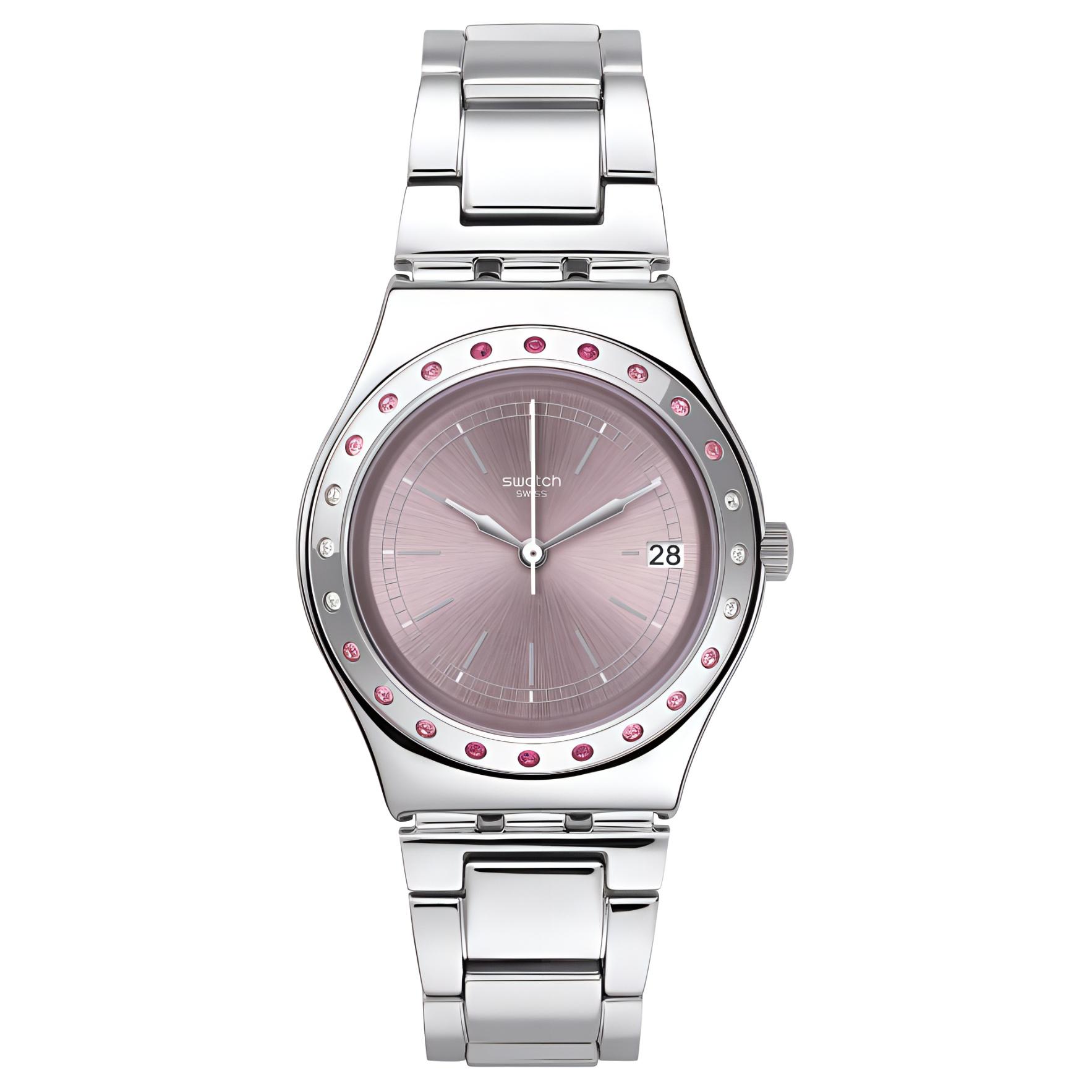 SWATCH Metal Collection Quartz Movement Women s Watch 33mm Pink Watch Dial Stainless Steel Case YLS455G Pink Watch Dial