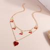 Trendy INS Style Neck Chain Jewelry Sweet Cool Double Layer Necklace with Lovely Cherry/Grape and Heart Pendant Charm