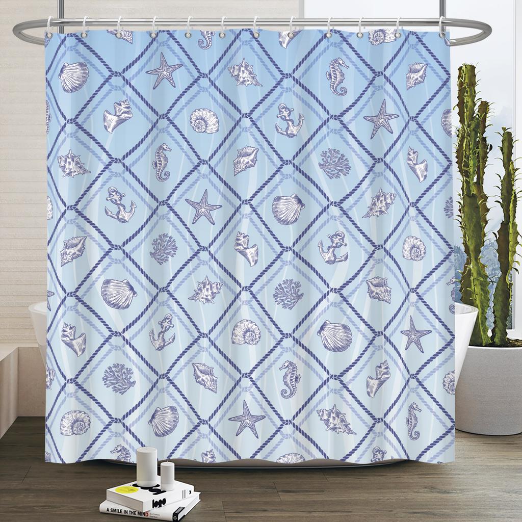 Marine Life  Shower Curtain Turtle Shells Starfish Anchor Ocean Style With Hooks Bathroom Decor Curtain Waterproof Sea Theme