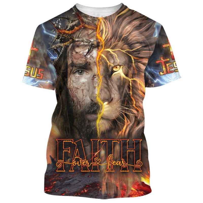 Jesus Christ Cross 3D Print T-Shirts Men Women Casual Fashion Streetwear Oversized O-Neck T Shirt Kids Tees Tops Y2k Men Clothes