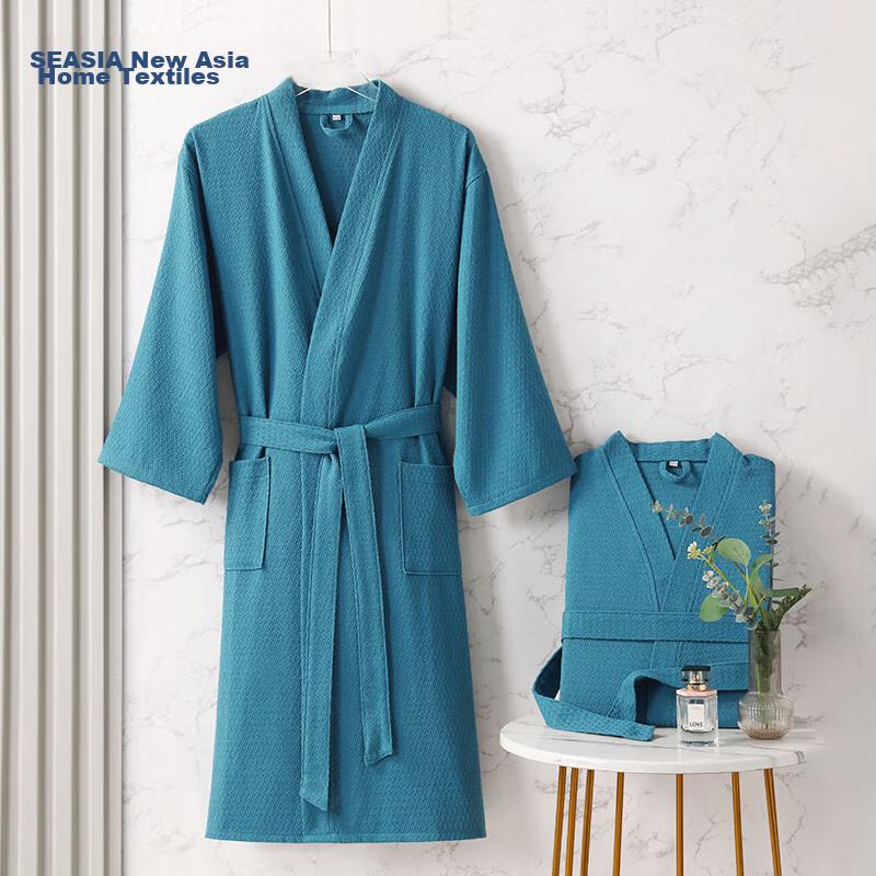 Xinya Bathrobe, Pure Cotton Waffle Pattern Adult Bathrobe, Thin Home Bathrobe for Men And Women Couples, Women's Style