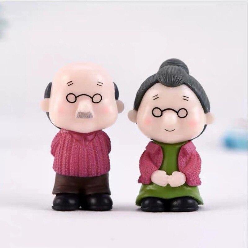 Mini par figurer Gör-det-själv mormor morfar Söta par Fairy Prydnad Tårtdekoration Miniatyr Hem Trädgård Dekoration Gåvor