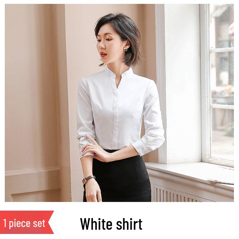 Women's Black Slim-Fit Professional Long-Sleeve Stand-Up Collar Shirt - New 2026 Business Formal Wear