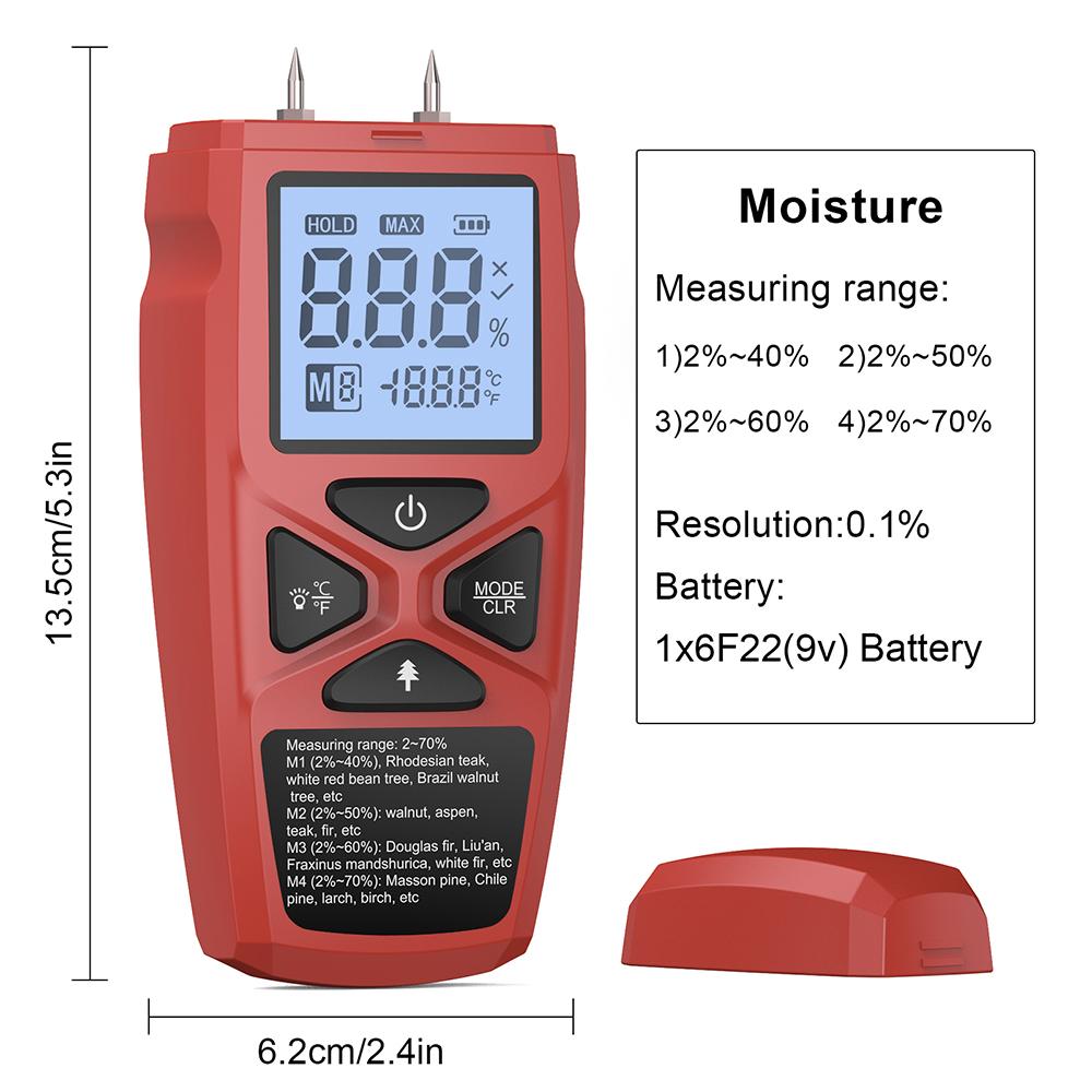 Two-Pin Digital Wood Moisture Meter High-Precision Timber Paper Humidity Tester LCD Display Bamboo Damp Detector