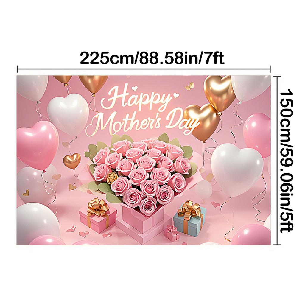 Happy Mother's Day Photography Backdrop Balloons Flowers Love Heart I Love Mom Mother's Day Party Decor Photo Background Studio