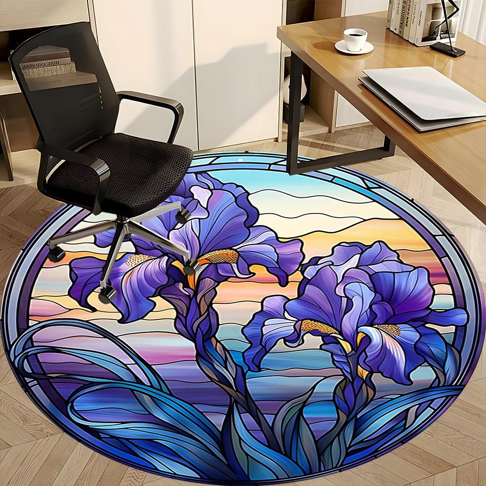 1PC Iris StainedGlass Office Round Area Rug, Indoor Mat Suitable ForOffice, Under Office Chairs Bedroom Living Room Home Decor, Room Deco F009