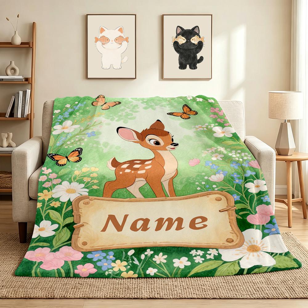 Custom Name Butterfly Garden Flannel Blanket Throw Blanket Soft Warm Sofa Bed Home Decor Unique Gift