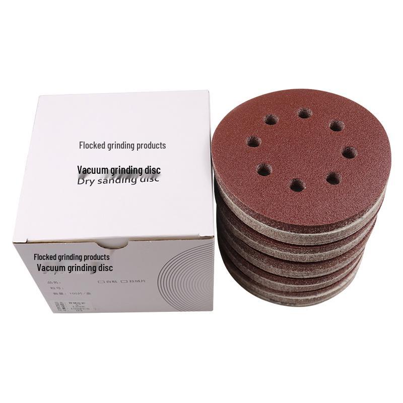 Red Sand Flocking 5-Inch Self-Adhesive Sandpaper Disc, 6 or 8 Holes, for Dry Grinding and Polishing