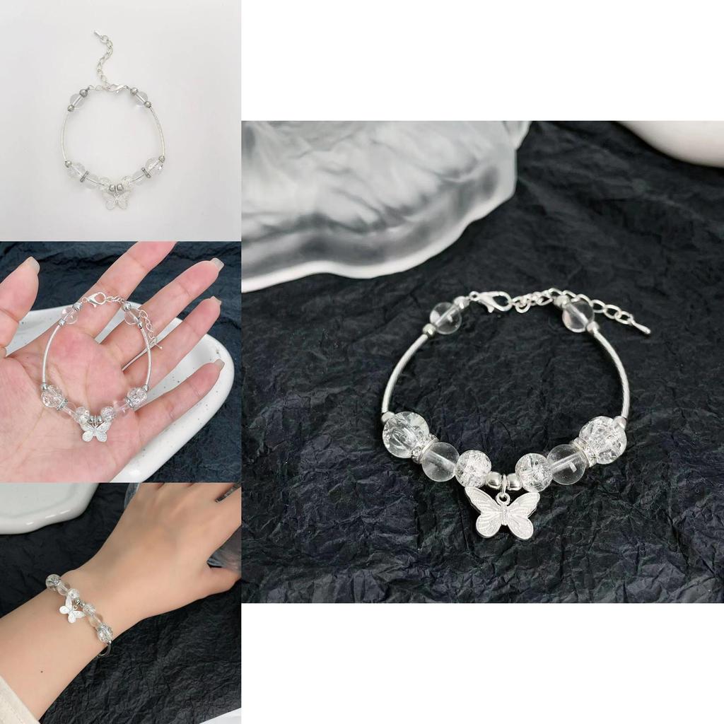Exquisite Silver Butterfly Glass Bead Bracelet New Chinese Fashion For Women