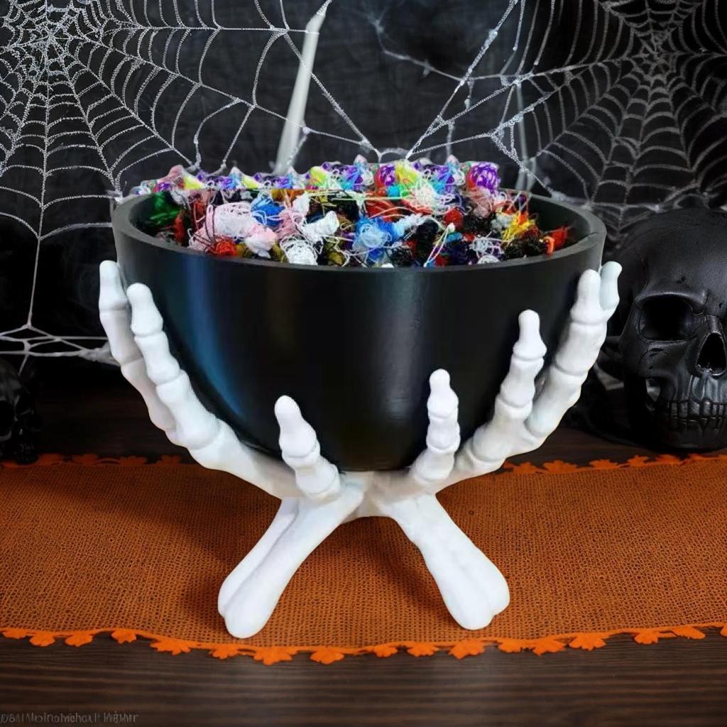 Halloween Candy Bowl Gothic Skeleton Hand Shaped Candy Storage Holder Scary Halloween Decorations Candy Organizer