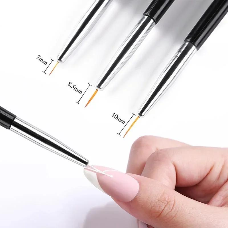 3Pcs/Set Stripe Nail Art Liner Brush Set Tips Ultra-thin Line Drawing Pen Gel Painting Brushes Manicure Tools