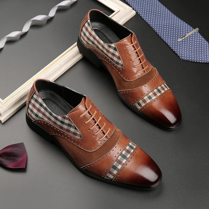Luxury Designer New Pointed Patchwork Classic Leather Shoes Men Wedding Dress Prom Formal Footwear Sapatos Tenis Masculino