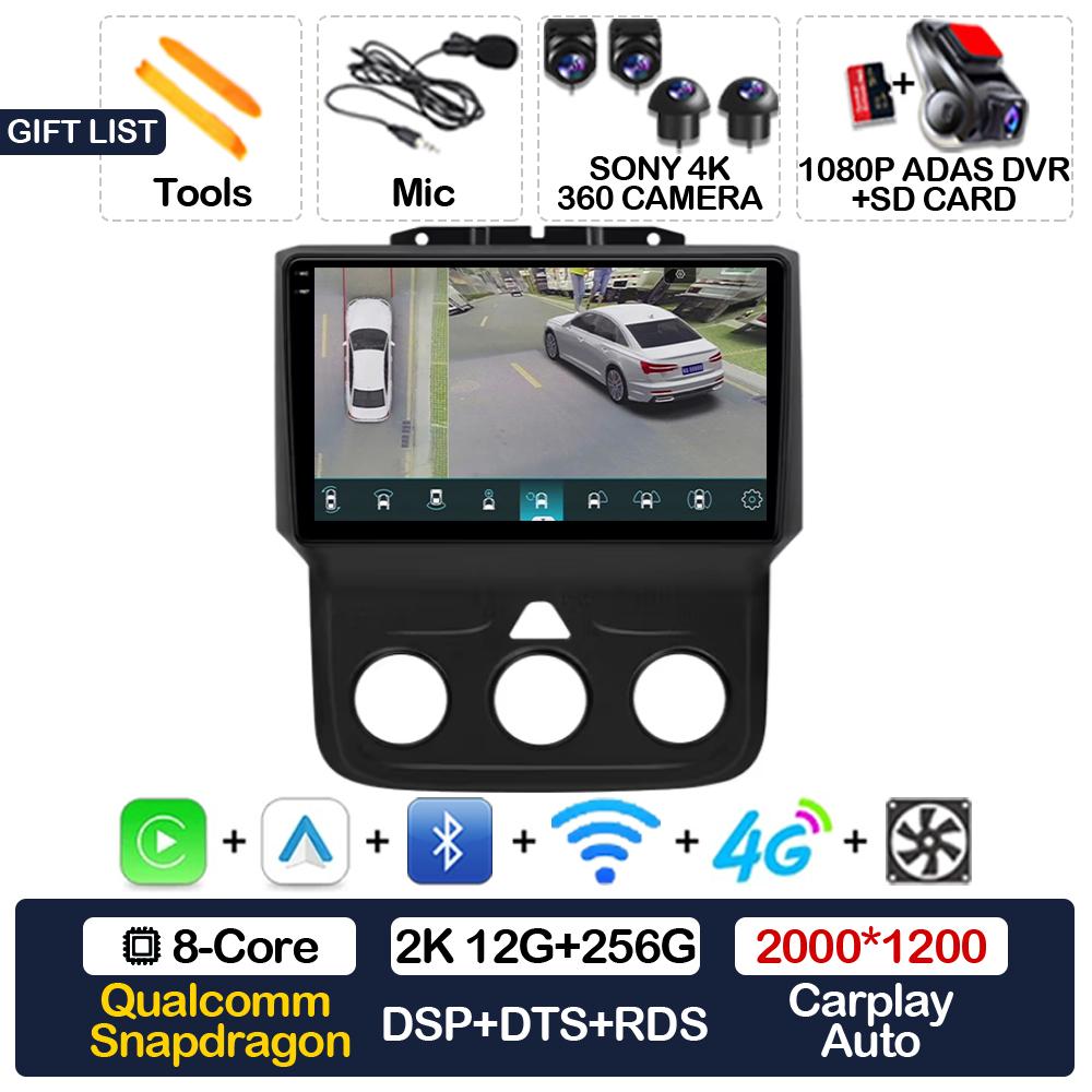 Android 15 Wireless Carplay Auto Car Radio For Dodge Ram 1500 2500 3500 2013 - 2018 Multimedia Video Player 4G WIFI 2DIN QLED BT