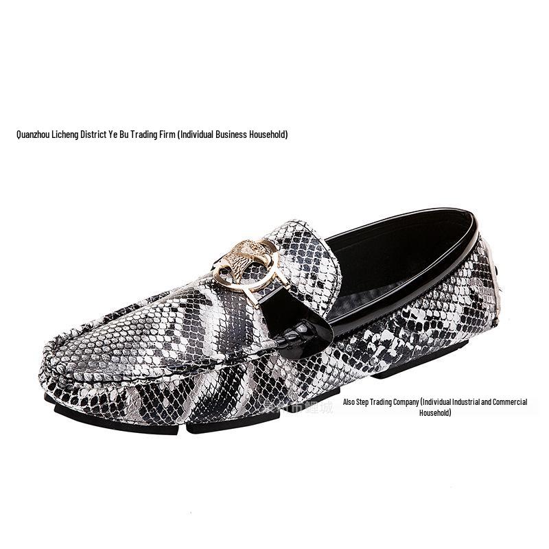 

Мужские лоферы слипоны под змеиную кожу: Легкие мокасины больших размеров для формальной и повседневной носки. 45 чёрный/серебряный