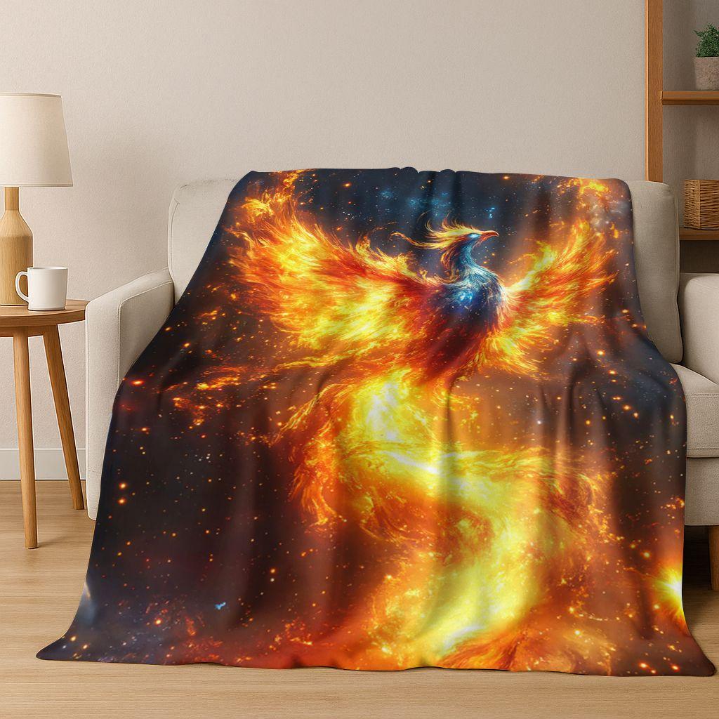 Colorful Rebirth Fire Phoenix Divine Bird Flannel Blanket,Warm and Cozy Soft Throw Blanket for Home Bedroom Bed Sofa Cover Kid