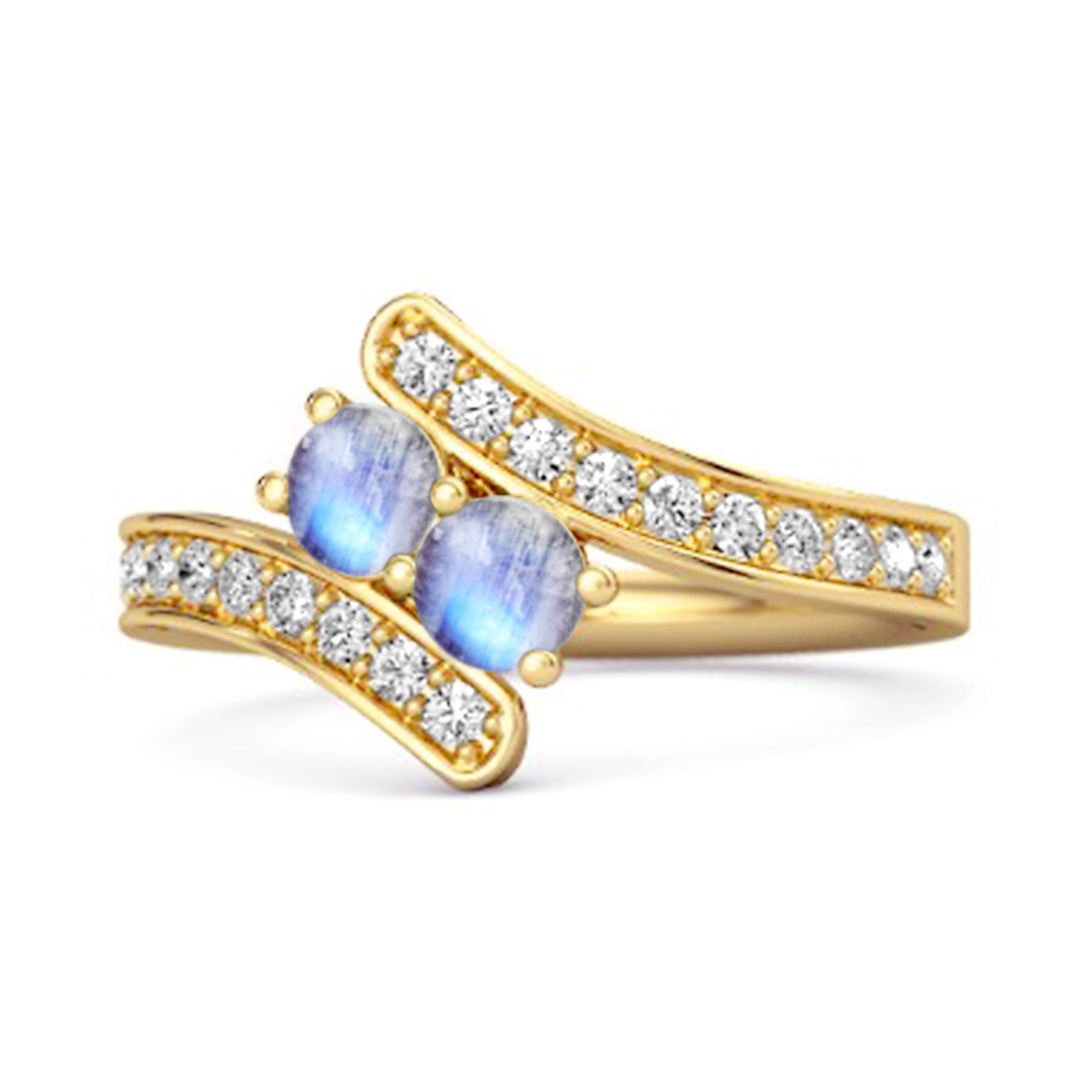 Moonstone Twin Stone Pave Bypass Ring - 925 Sterling Silver Gold Vermeil 11.5
