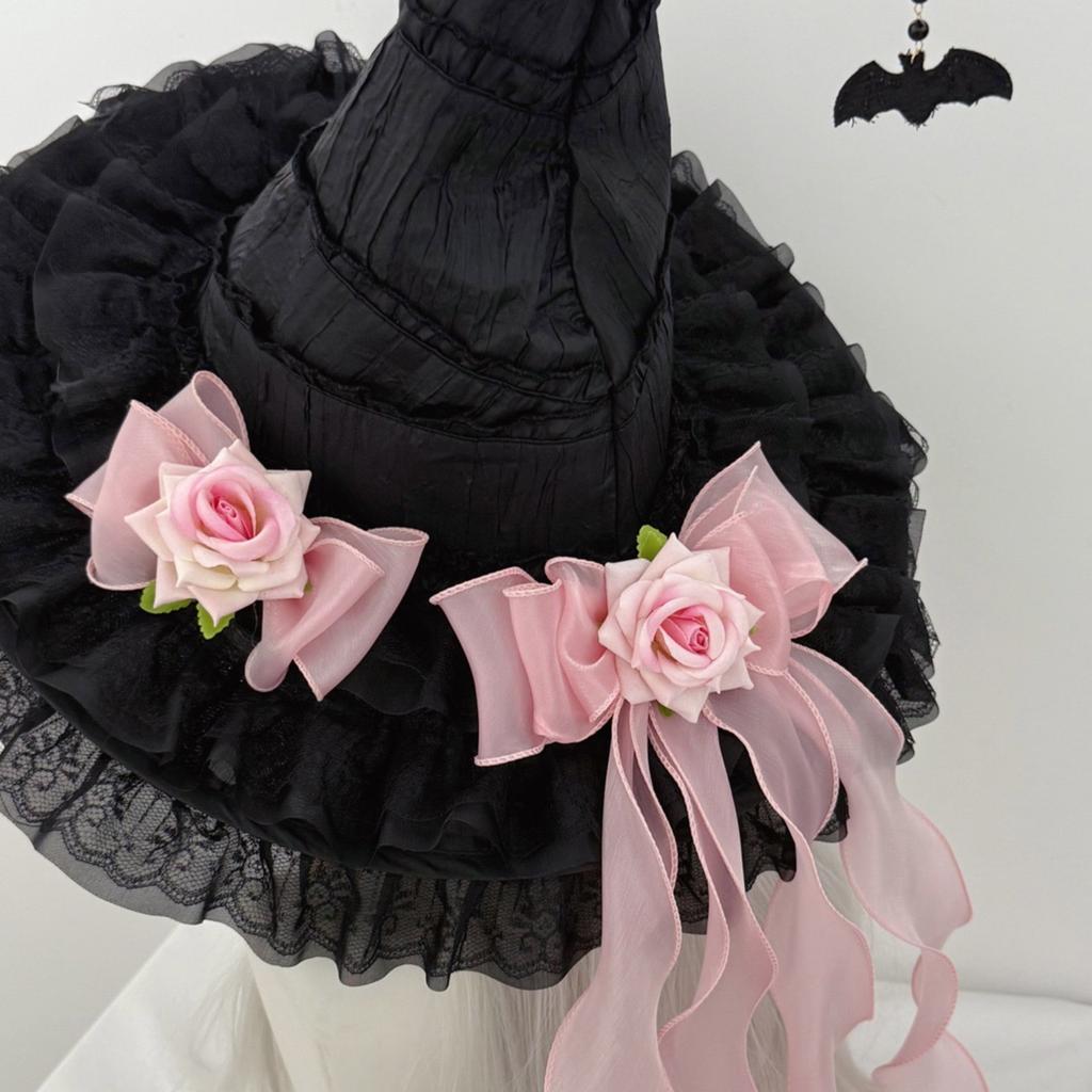Dark Witch Costume Hat for Women Halloween Party Essential with Adjustable Chinstrap For Holiday Celebration Parites