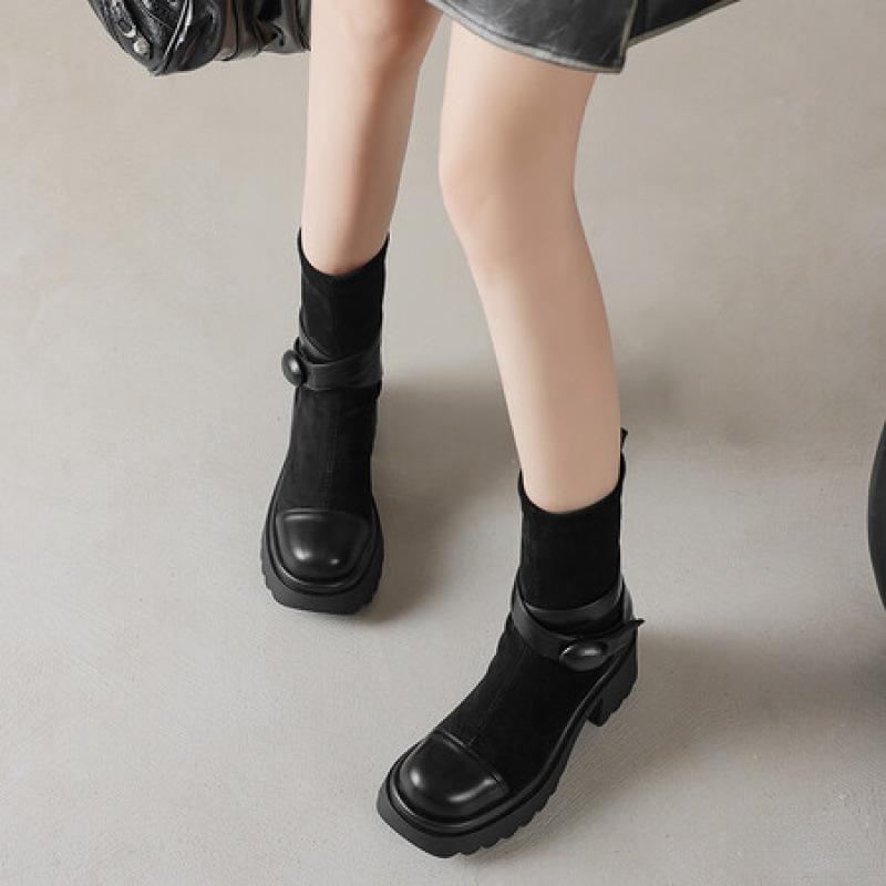 Autumn and winter women's platform knight boots Korean version of high-heeled large-size women's boots round head comfortable sleeve new medium