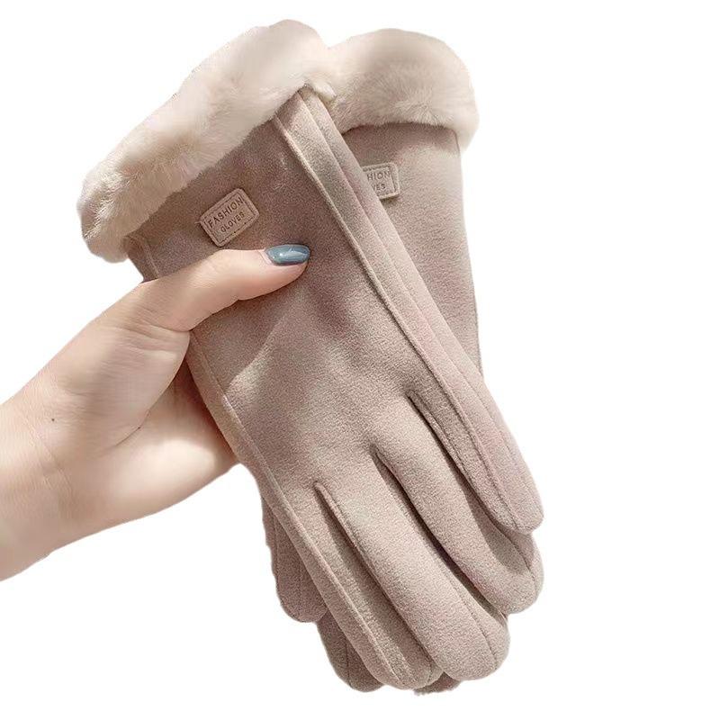 Warm and Plush Gloves, Women, Winter, Cotton Gloves, Plush, Touch Screen Gloves, Cold Proof, Rabbit Hair Gloves