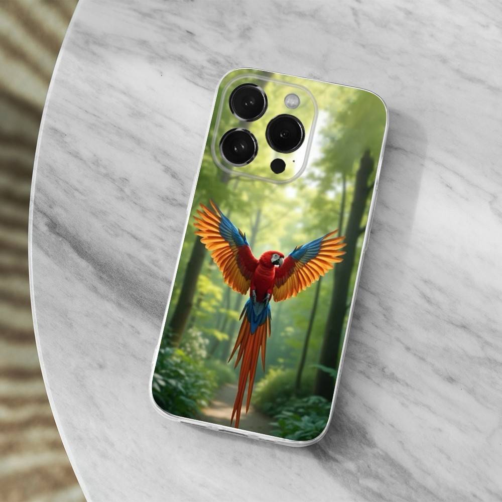 Cute Art Animal Parrot For iPhone Max,14,16,X,13,XR,SE,12,15,Pro,17,Plus,11,XS,Mini Transparent Soft Cover Case