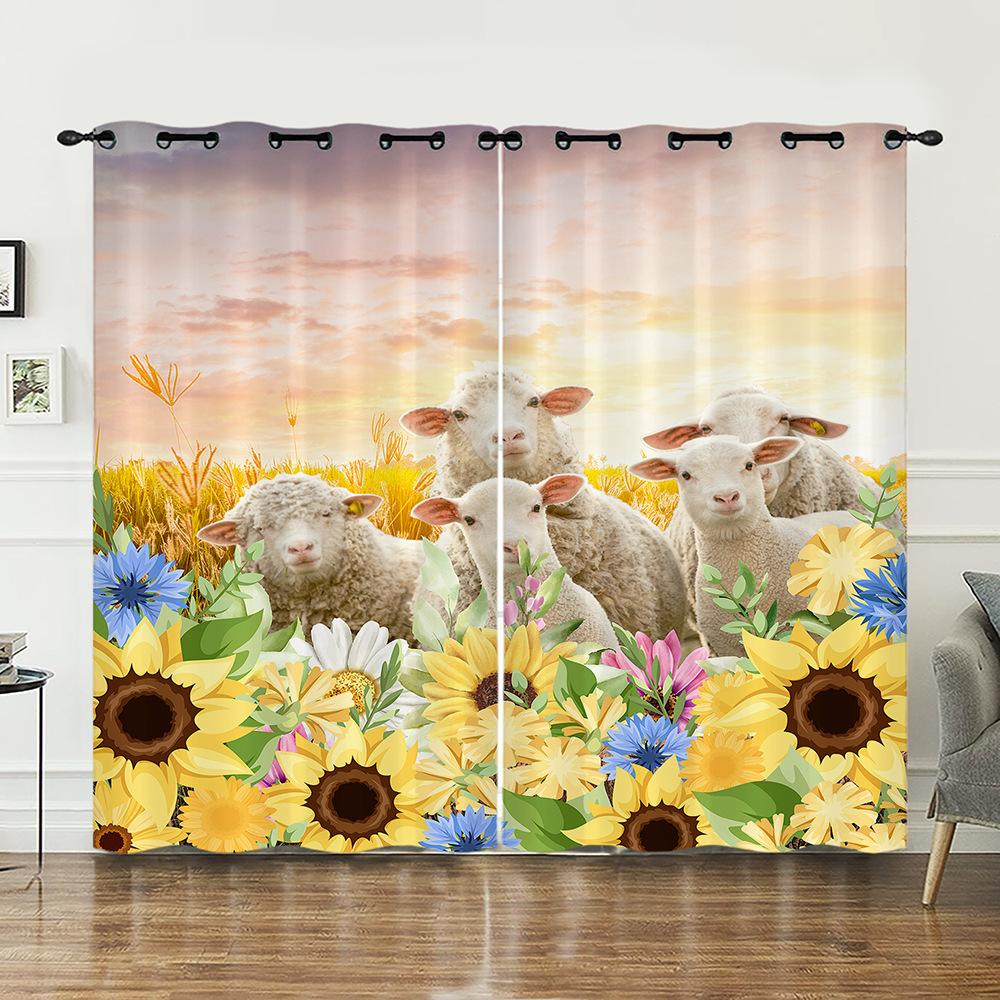 Curtains Sunflower Plant Bedroom Curtains Digital Printing Blackout Curtains No Punching