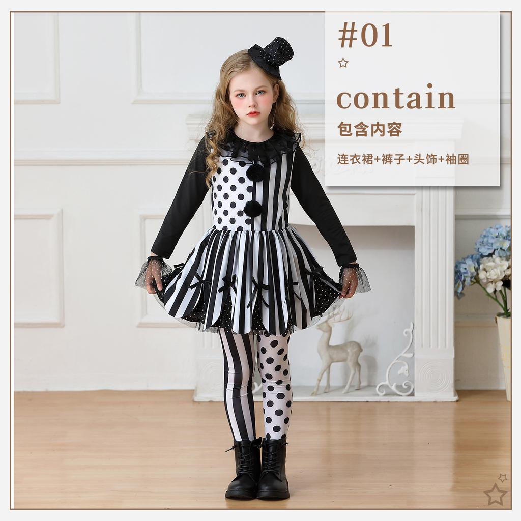 Costumi per bambini di Halloween costume da clown festa circense vestito da mago vestito per bambine spettacolo di carnevale