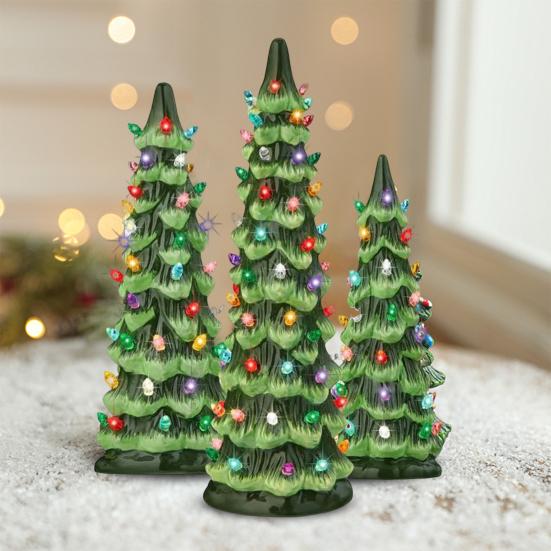 Mini Christmas Tree Figurine with Colorful LED Light Xmas Tree