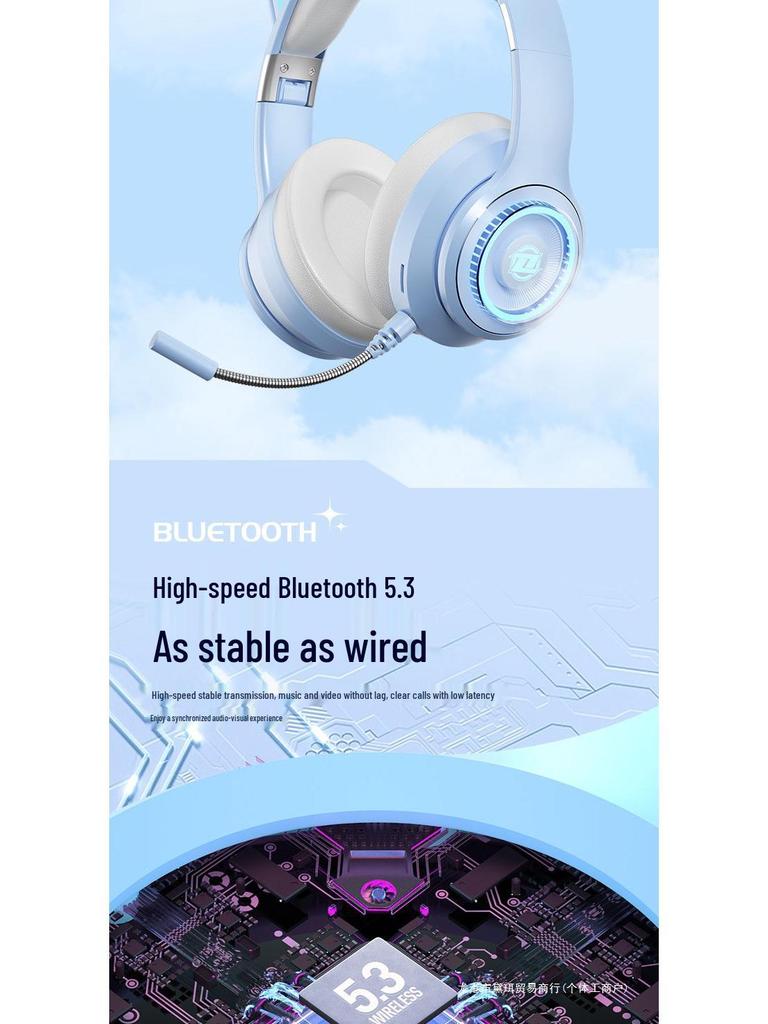 Leuchtende Kabellose Katzenohren Bluetooth Over-Ear Kopfhörer 2025 - Gaming & Sport, Starker Bass, Kompatibel mit Mobil & PC
