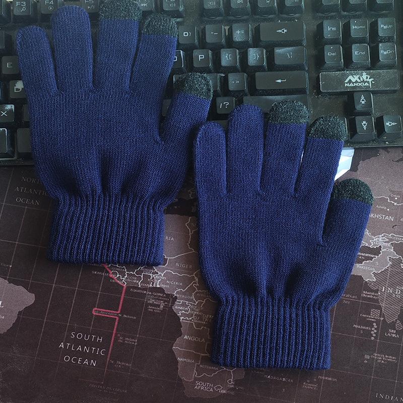 Winter Knitted Gloves Men's and Women's Korean Version of Warm, Piled and Thickened Full-finger Wool Touch-screen Mixed-color Gloves