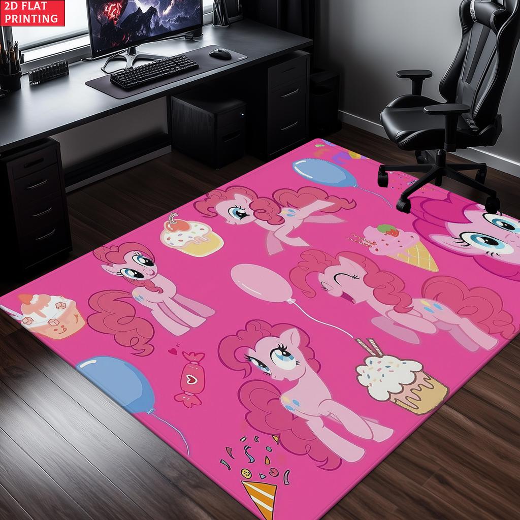 Cute Cartoon Pony Area Rug,Starry Gradient Theme Non-slip Floor Mat,Decorative Carpet for Kids Room Bedroom,Washable Home Gift