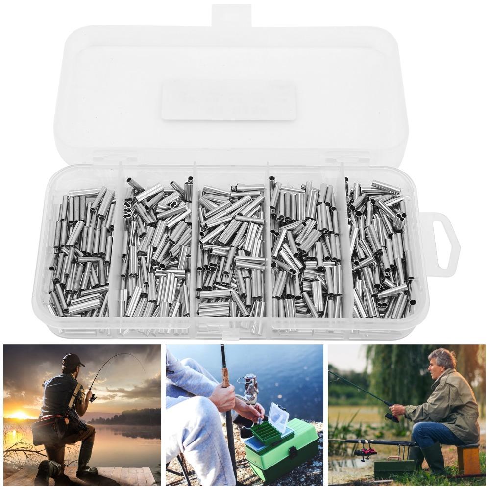 500PCS Length 1cm Fishing Line Connectors Copper Fishing Crimp Sleeve Kit  for Fishing Line