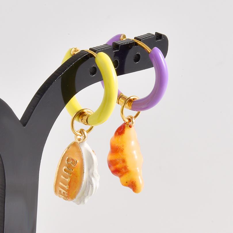 1Pair Dopamine Enamel Sweet Heart Cute Bee Flower Girl Aesthetic Aretes Funny Food Cake Gothic Star Hoop Earrings Jewelry