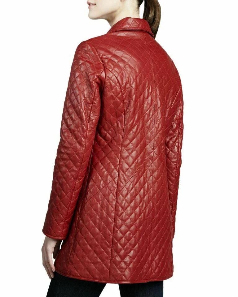 Handmade Leather Trench Coat Slim Fit Red Party Wear Stylish Women Designer Lambskin